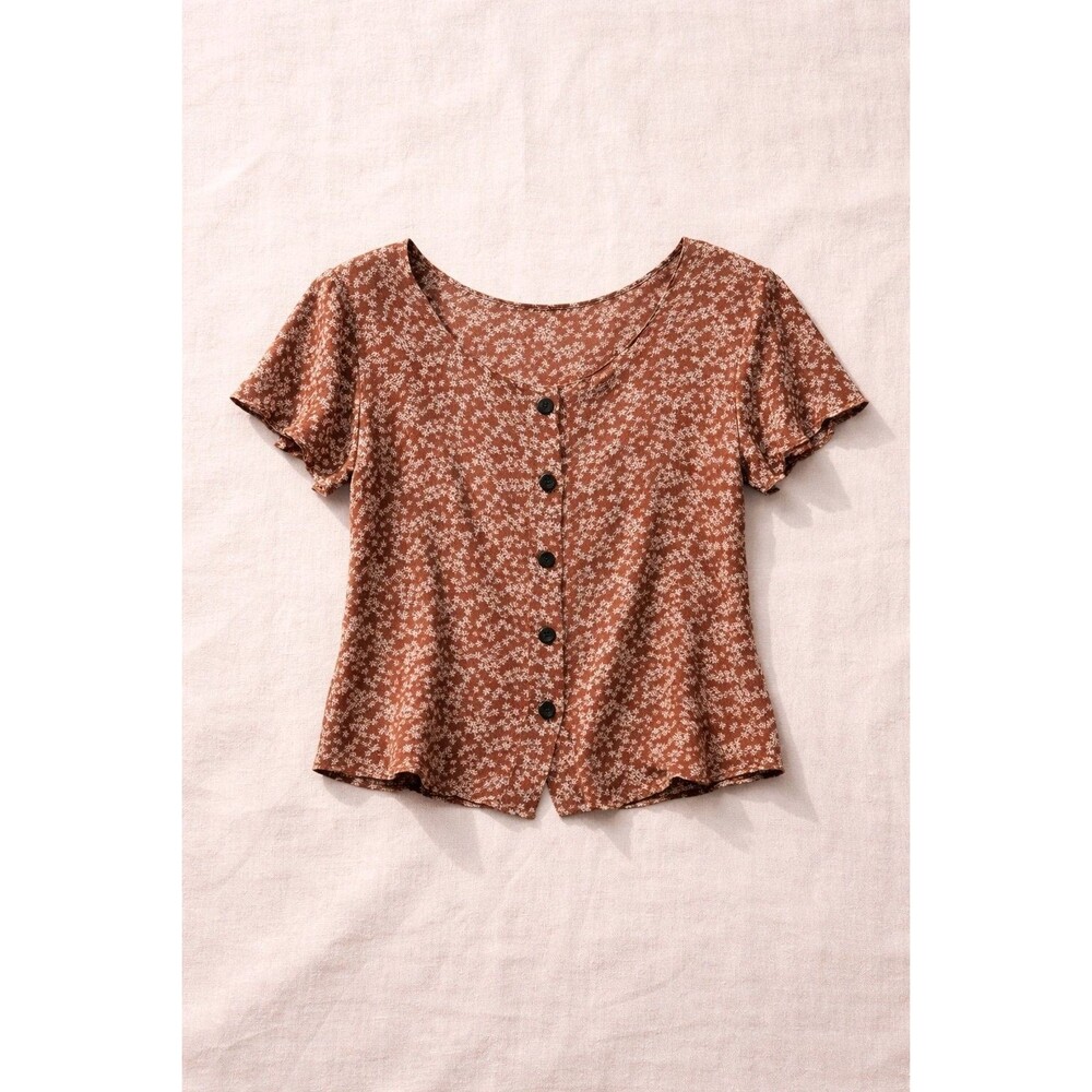 Jodifl Women's Floral Ruffle Short Sleeve Blouse Top Small